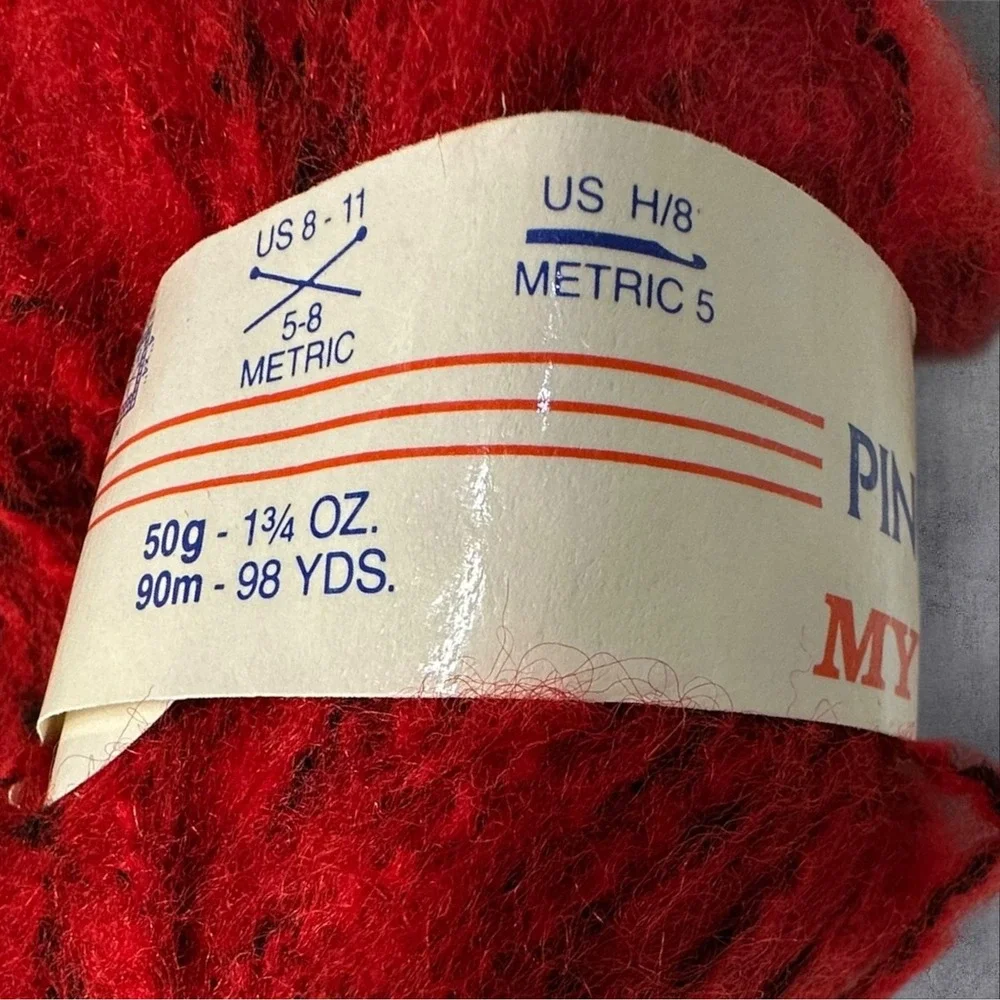 8 Vintage Pingouin Mystere Mohair Wool Blend FluffyYarn‎ Red Black 98 Yds Lot